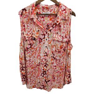 Liz Claiborne Womans‎ Sleeveless Button Front Blouse Size 3X Multicolor Rayon